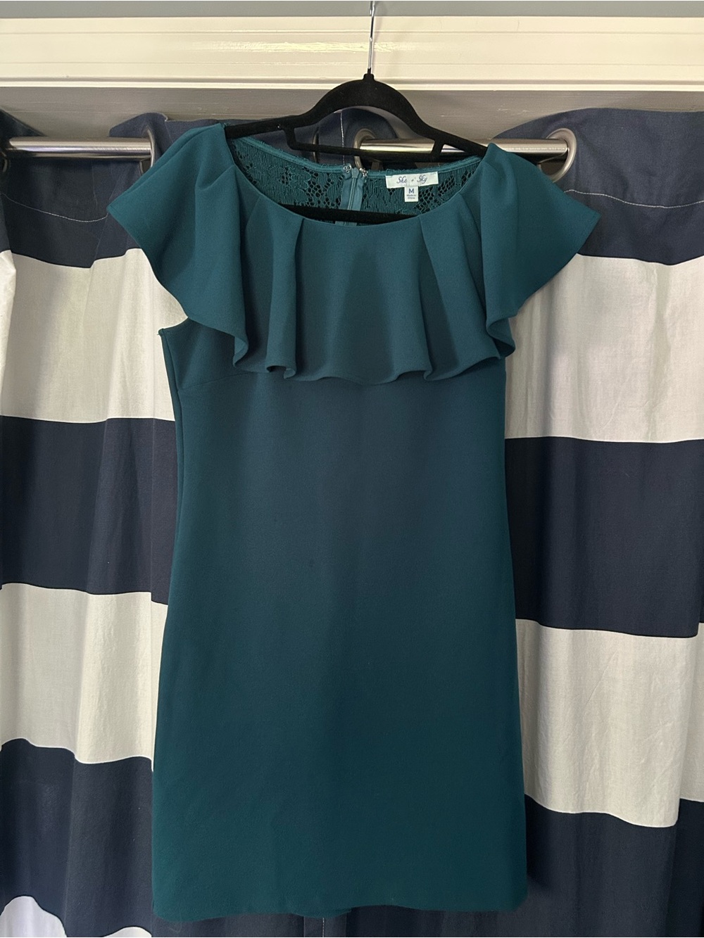 She + Sky Teal Off-Shoulder Ruffle Mini Dress